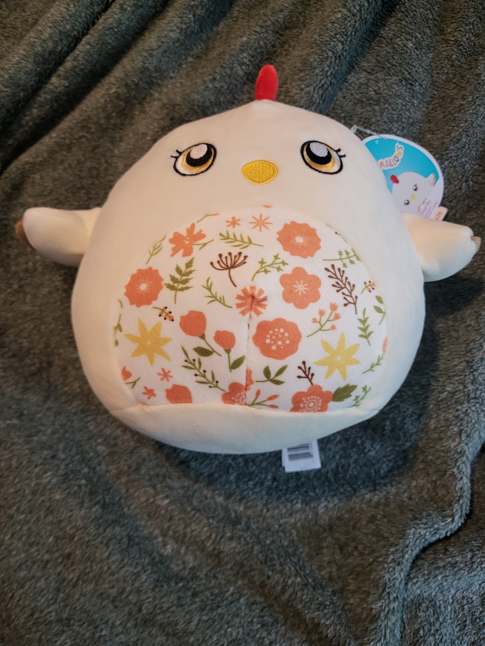 Squishmallows White Chicken Plush with Floral Belly and Red Comb